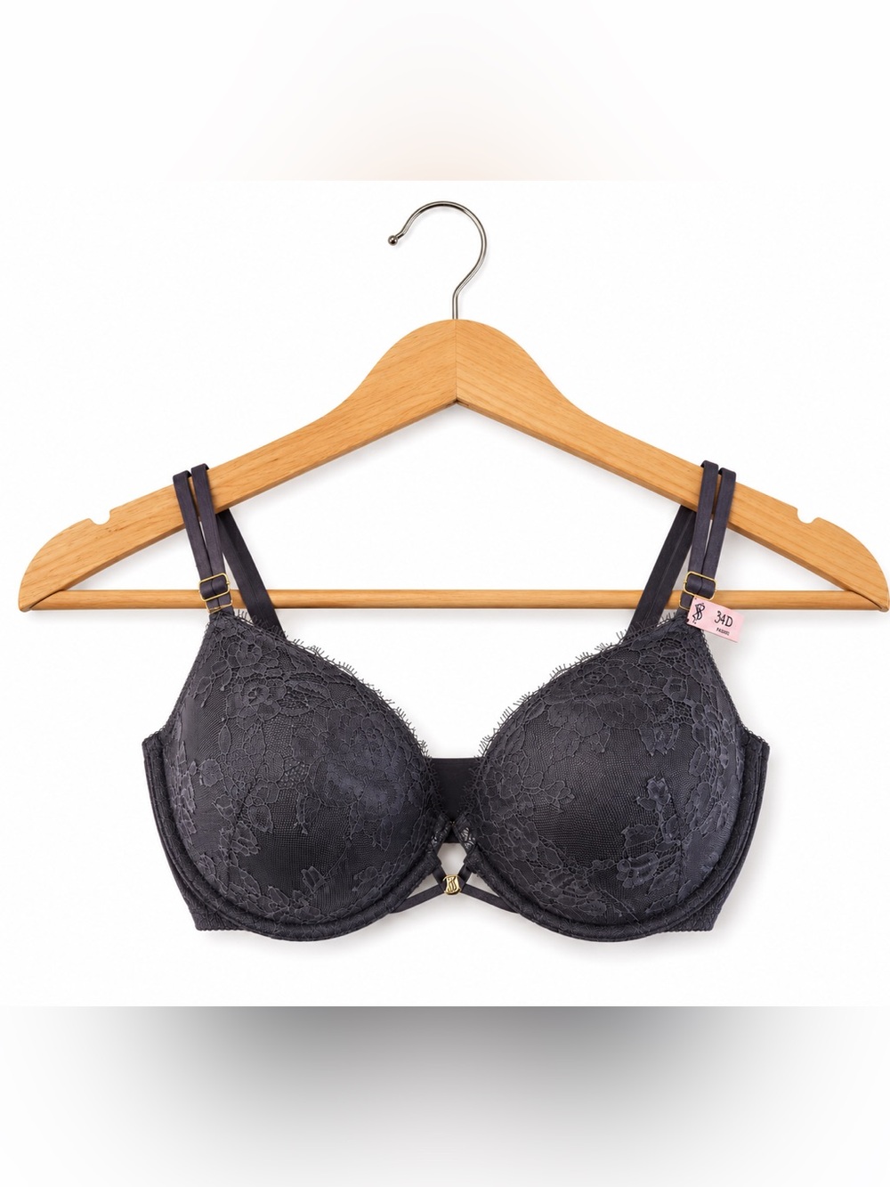 Victoria’s Secret Lace Push Up Bra Dark Gray 34DD NWT Underwire Very Sexy